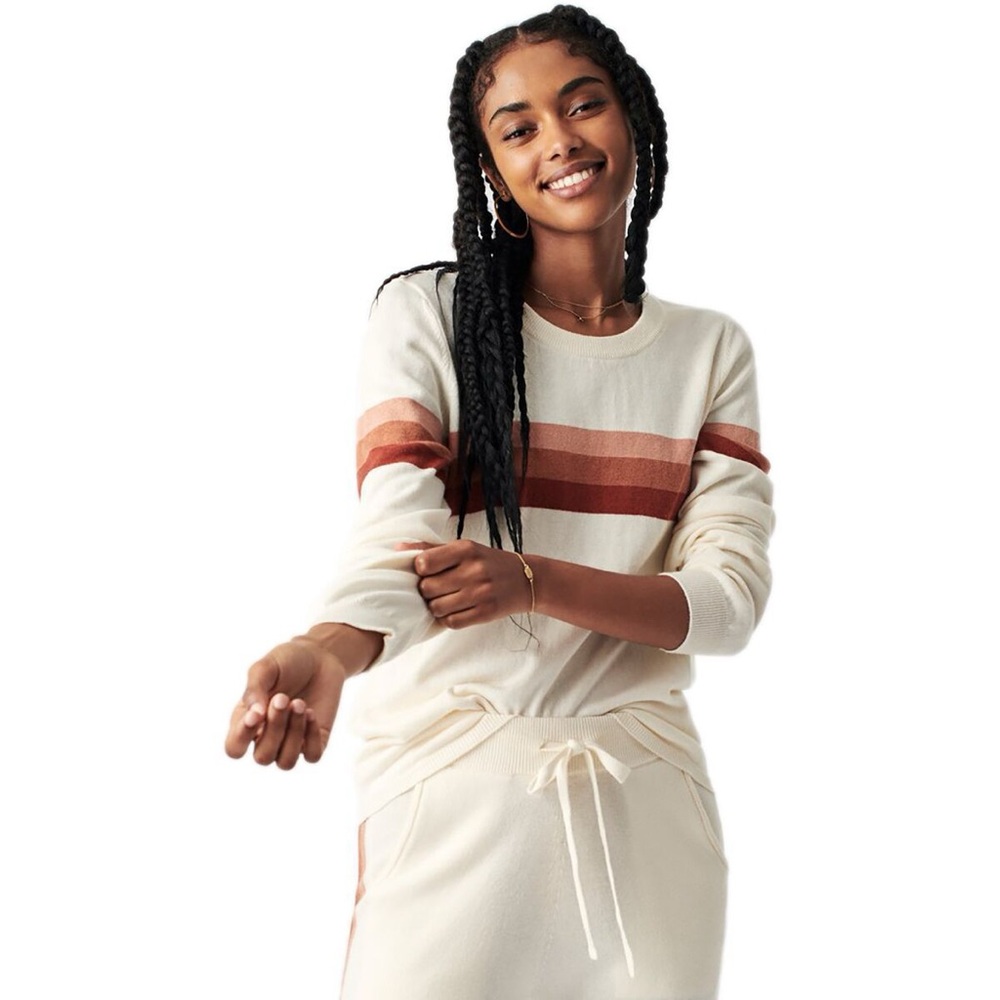 Faherty Women Small Horizon Surf Pullover Sweater White Colorful‎ Stripes Cotton